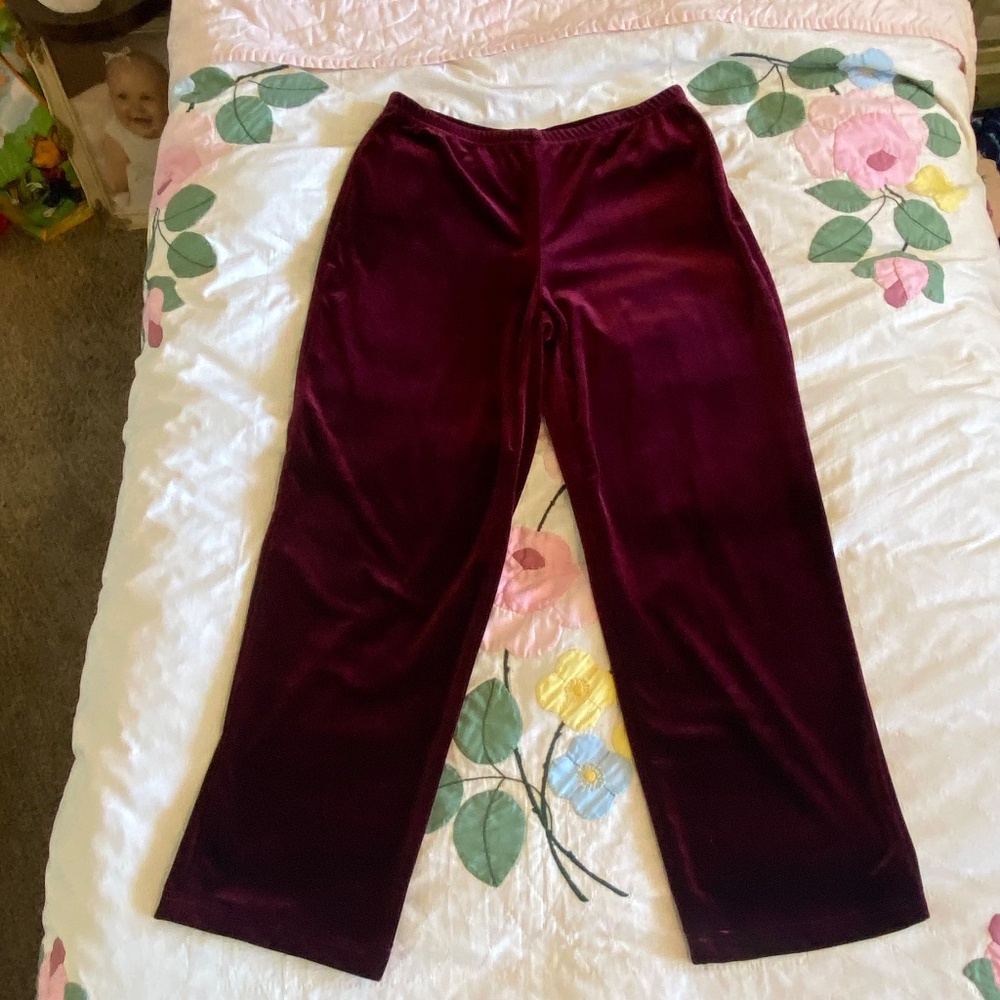 Believe Burgundy Velour Straight Leg Pants Y2K Lounge Size 8 - Picture 2 of 16